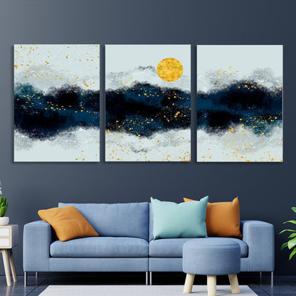 Modular three-piece gray-blue abstract Multi Panel Canvas Wall Art Print