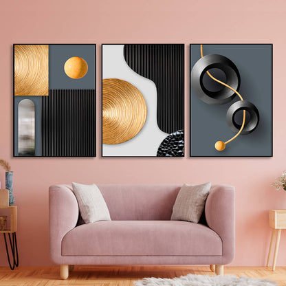 Modular gray-gold figures with black elements Multi Panel Canvas Wall Art Print