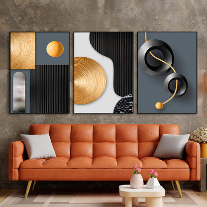 Modular gray-gold figures with black elements Multi Panel Canvas Wall Art Print