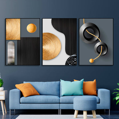 Modular gray-gold figures with black elements Multi Panel Canvas Wall Art Print