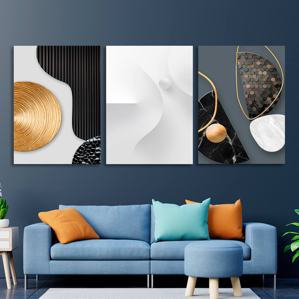 Modular gray figures with black and gold tones Multi Panel Canvas Wall Art Print