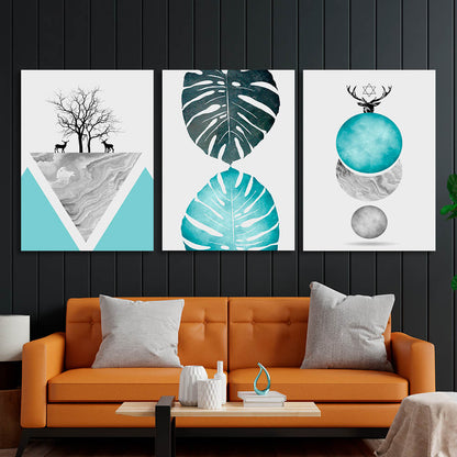 Modular green-gray tones Multi Panel Canvas Wall Art Print