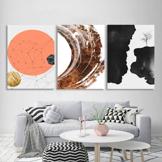 Modular abstract brown and black with orange tones Multi Panel Canvas Wall Art Print