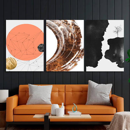 Modular abstract brown and black with orange tones Multi Panel Canvas Wall Art Print