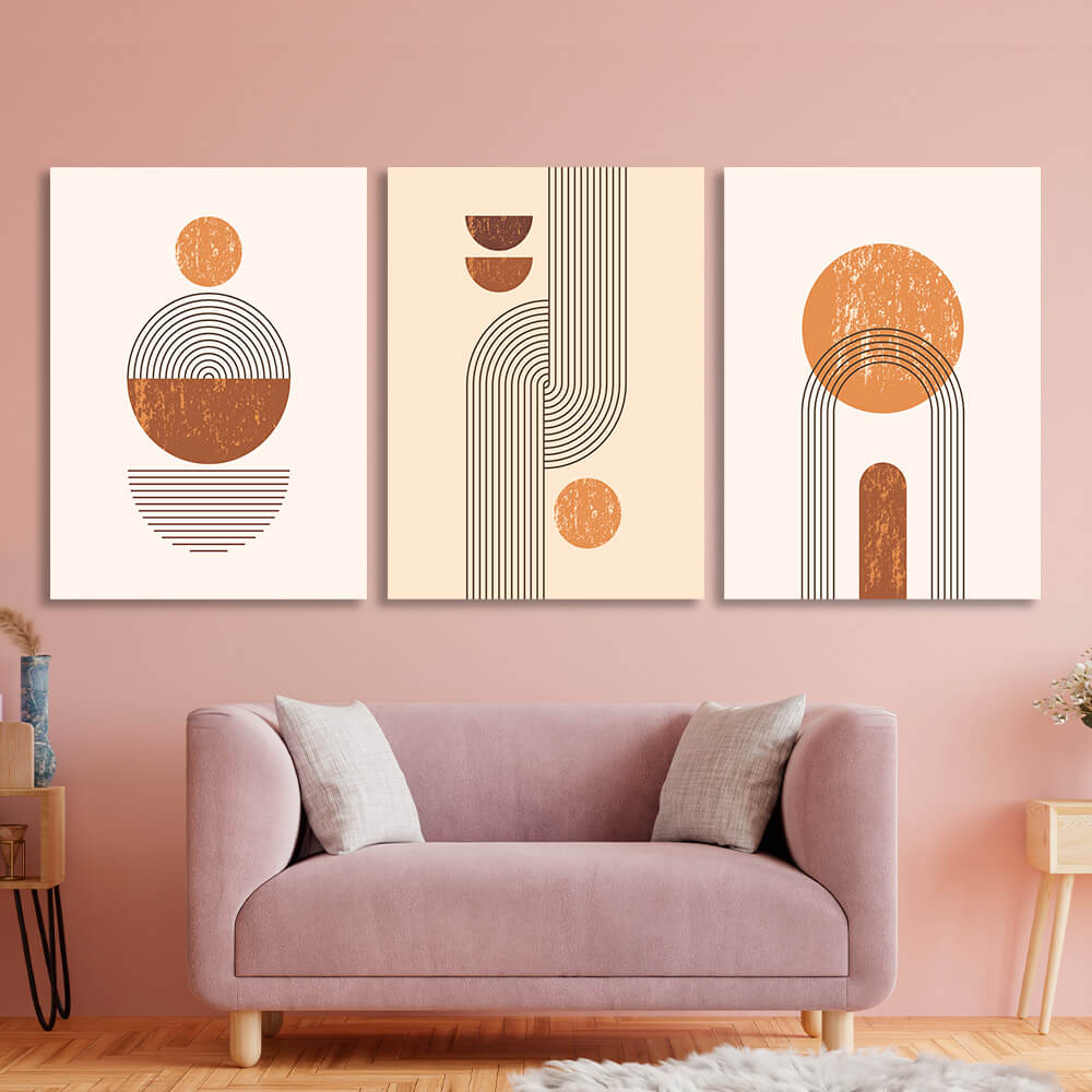 Modular beige and mustard figures Multi Panel Canvas Wall Art Print