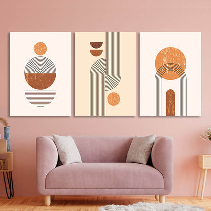 Modular beige and mustard figures Multi Panel Canvas Wall Art Print