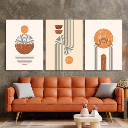 Modular beige and mustard figures Multi Panel Canvas Wall Art Print