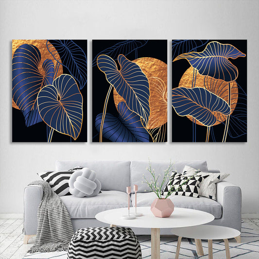 Modular blue-gold petals Multi Panel Canvas Wall Art Print