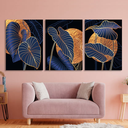 Modular blue-gold petals Multi Panel Canvas Wall Art Print