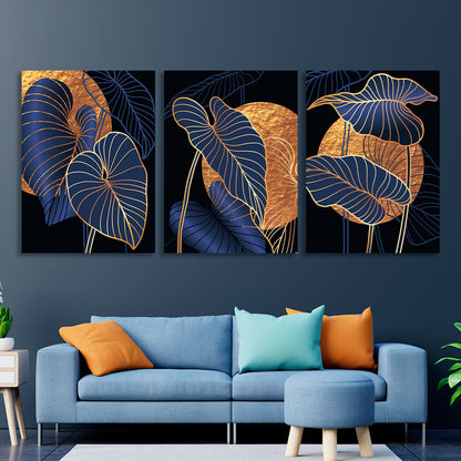 Modular blue-gold petals Multi Panel Canvas Wall Art Print