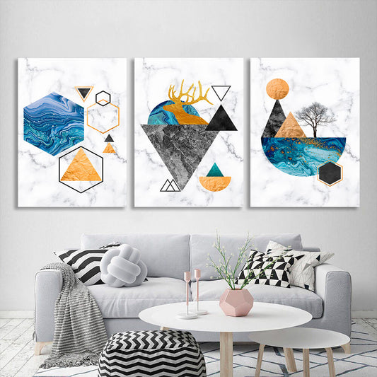 Modular figures on a marble background Multi Panel Canvas Wall Art Print