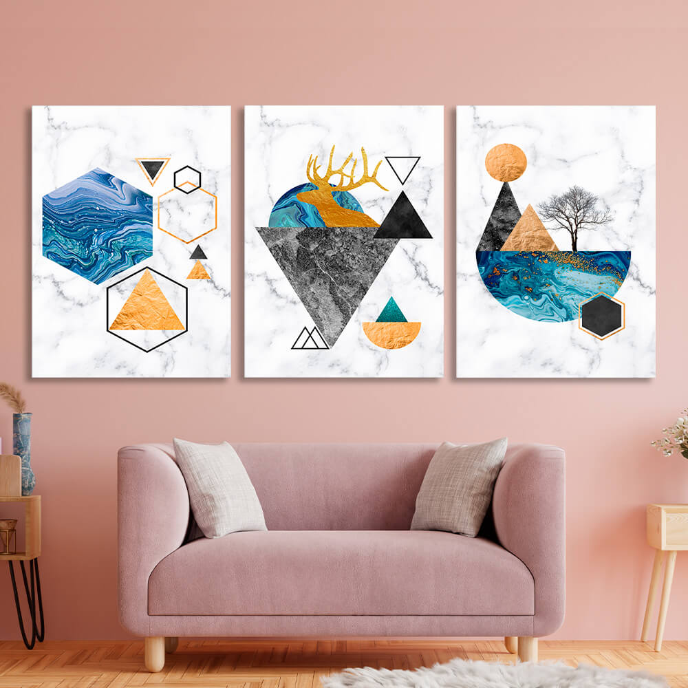 Modular figures on a marble background Multi Panel Canvas Wall Art Print