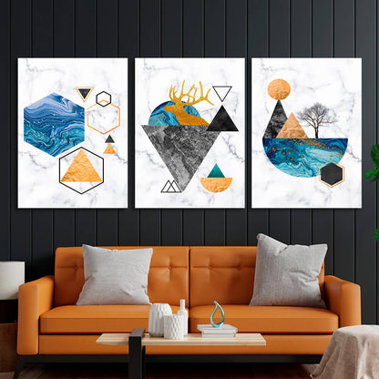 Modular figures on a marble background Multi Panel Canvas Wall Art Print