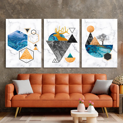 Modular figures on a marble background Multi Panel Canvas Wall Art Print