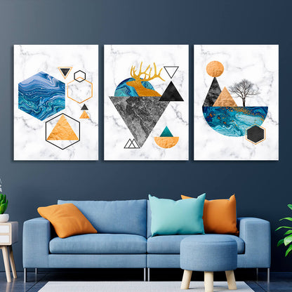 Modular figures on a marble background Multi Panel Canvas Wall Art Print