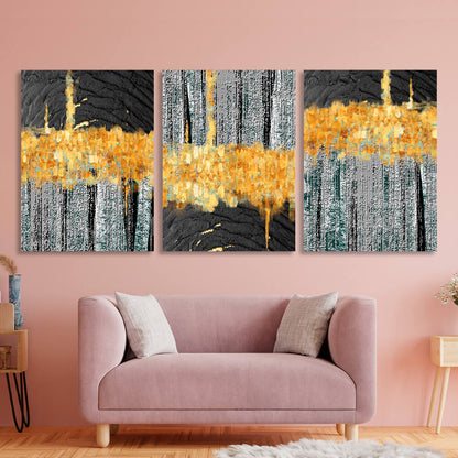 Modular gray-gold abstract with black elements Multi Panel Canvas Wall Art Print