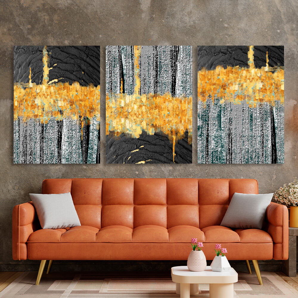 Modular gray-gold abstract with black elements Multi Panel Canvas Wall Art Print