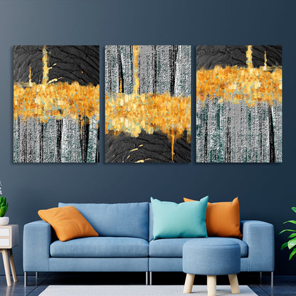 Modular gray-gold abstract with black elements Multi Panel Canvas Wall Art Print