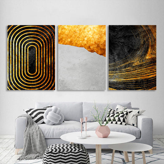 Modular black and gold with gray abstraction Multi Panel Canvas Wall Art Print