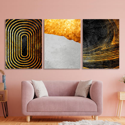 Modular black and gold with gray abstraction Multi Panel Canvas Wall Art Print