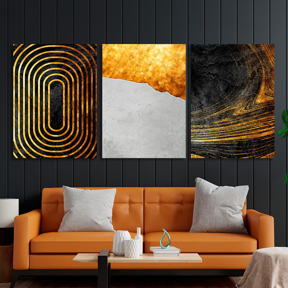 Modular black and gold with gray abstraction Multi Panel Canvas Wall Art Print