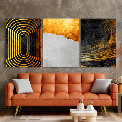 Modular black and gold with gray abstraction Multi Panel Canvas Wall Art Print