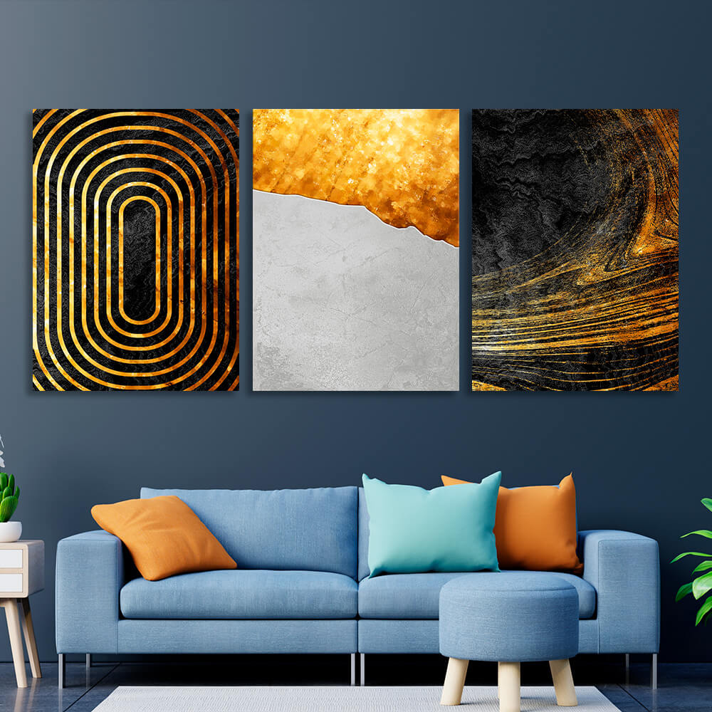 Modular black and gold with gray abstraction Multi Panel Canvas Wall Art Print