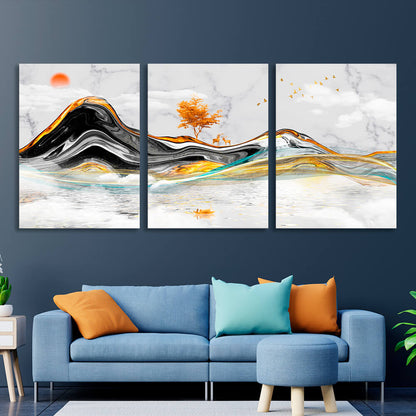 Modular gray with gold and black tones Multi Panel Canvas Wall Art Print