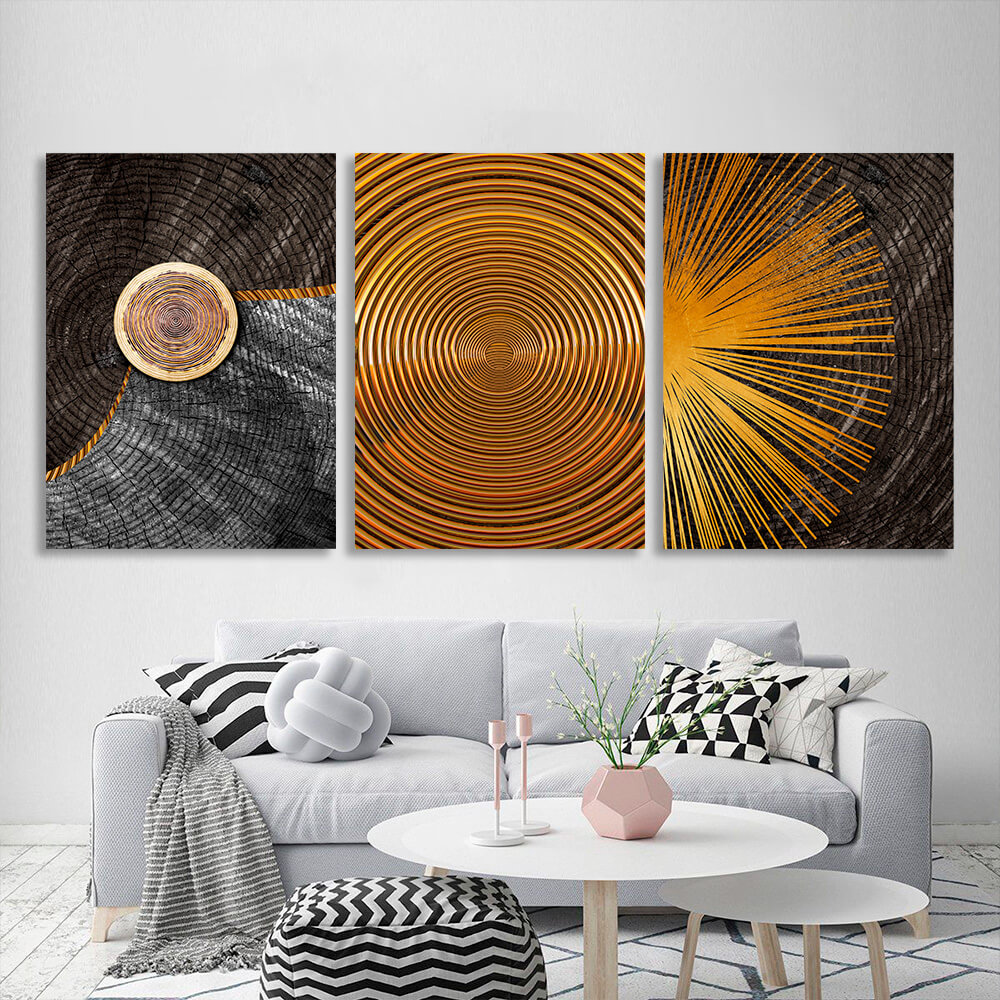 Modular in dark and golden hues Multi Panel Canvas Wall Art Print