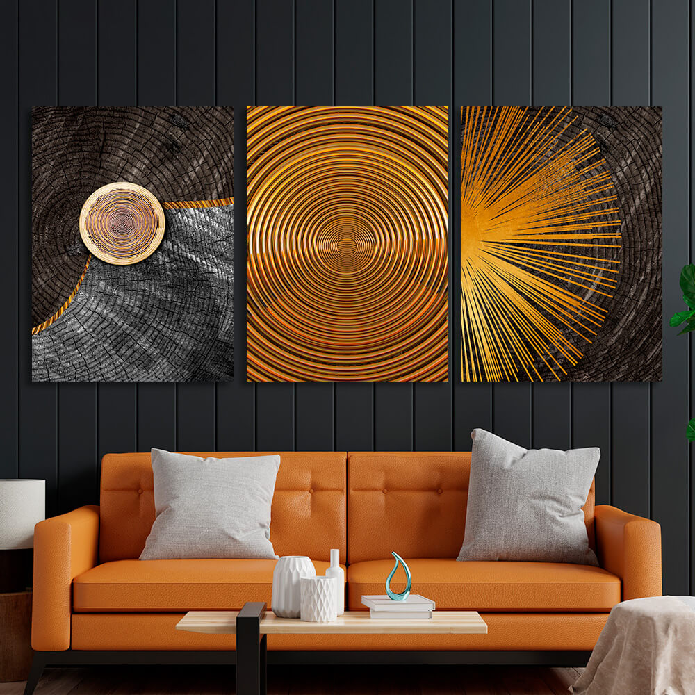 Modular in dark and golden hues Multi Panel Canvas Wall Art Print