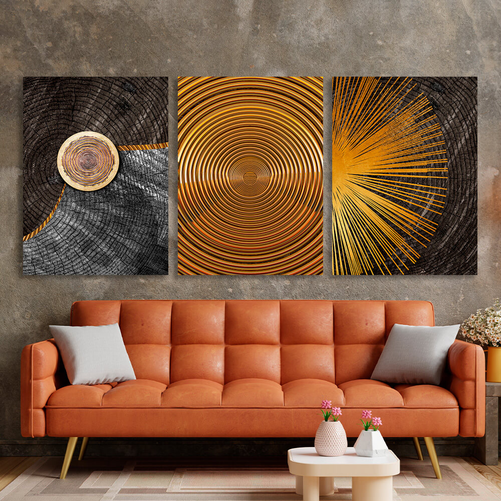 Modular in dark and golden hues Multi Panel Canvas Wall Art Print