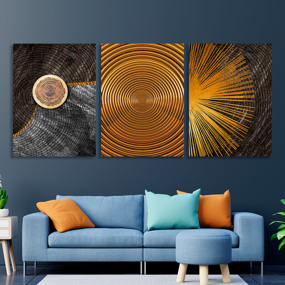 Modular in dark and golden hues Multi Panel Canvas Wall Art Print