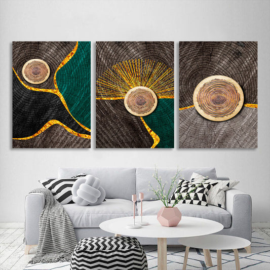 Modular abstraction in golden dark and gray shades Multi Panel Canvas Wall Art Print