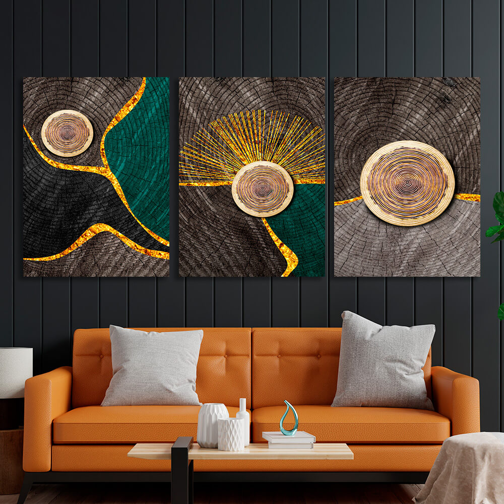 Modular abstraction in golden dark and gray shades Multi Panel Canvas Wall Art Print