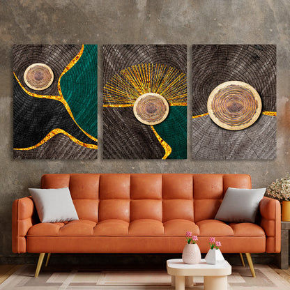 Modular abstraction in golden dark and gray shades Multi Panel Canvas Wall Art Print