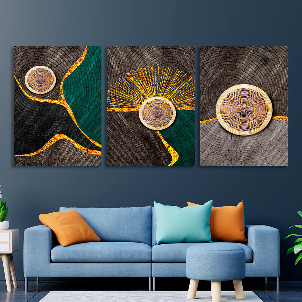 Modular abstraction in golden dark and gray shades Multi Panel Canvas Wall Art Print