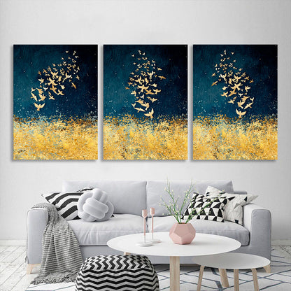 Modular abstraction in shades of gold and blue Multi Panel Canvas Wall Art Print