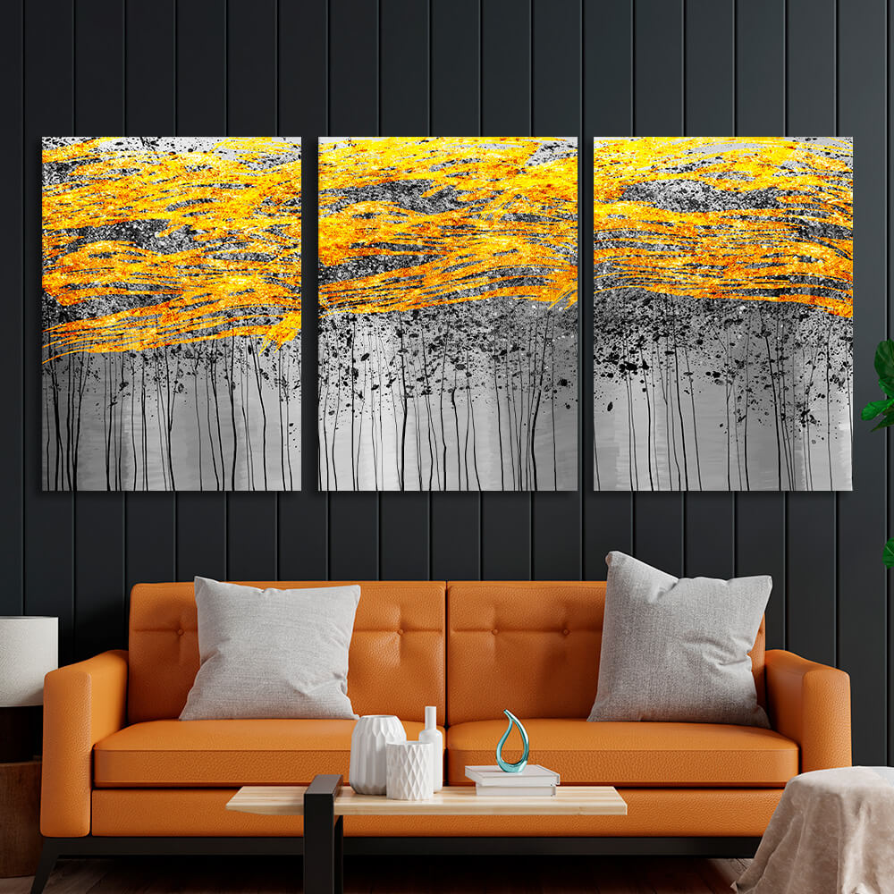 Modular gold abstract with gray tones Multi Panel Canvas Wall Art Print