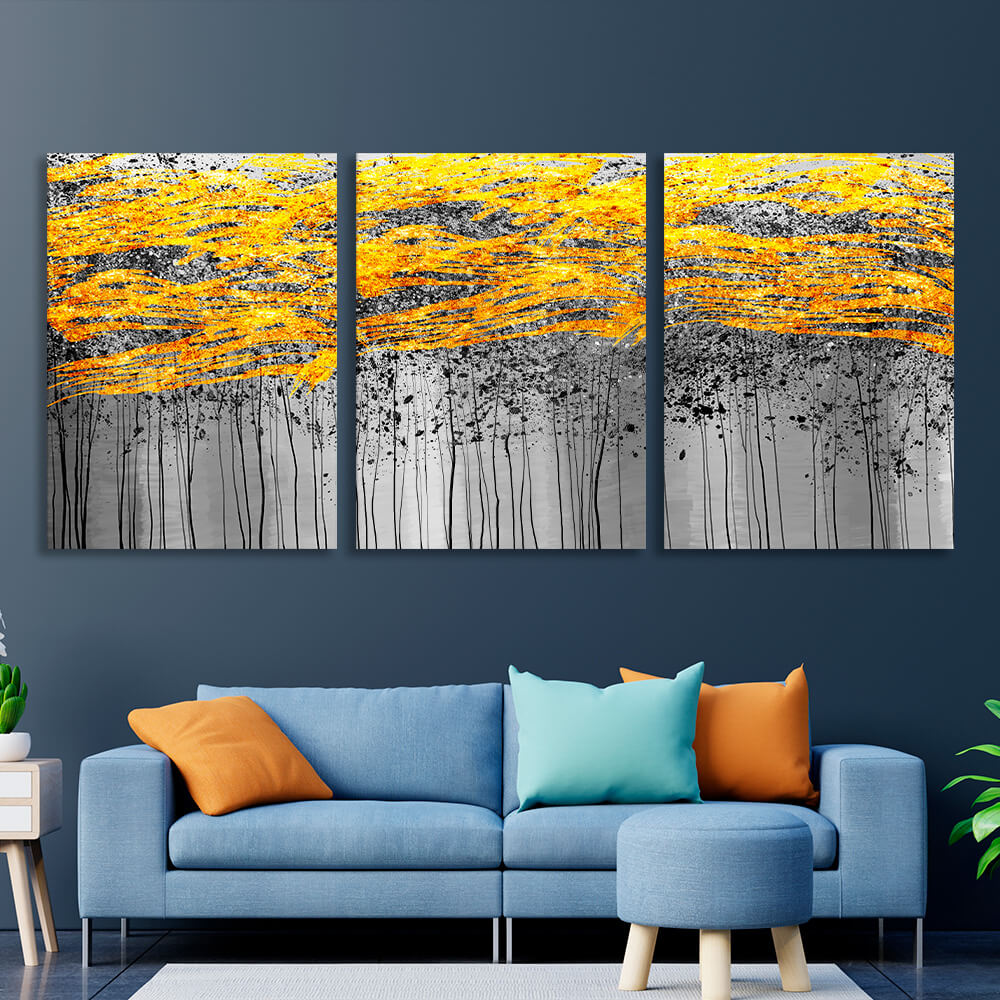 Modular gold abstract with gray tones Multi Panel Canvas Wall Art Print