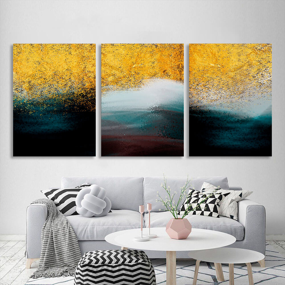 Modular of three pieces in gold white and dark colors Multi Panel Canvas Wall Art Print