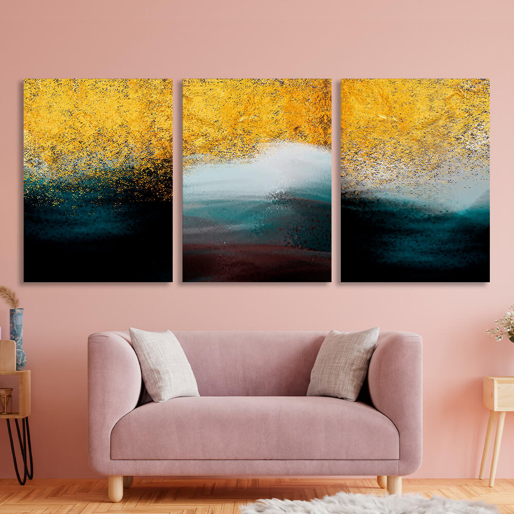 Modular of three pieces in gold white and dark colors Multi Panel Canvas Wall Art Print