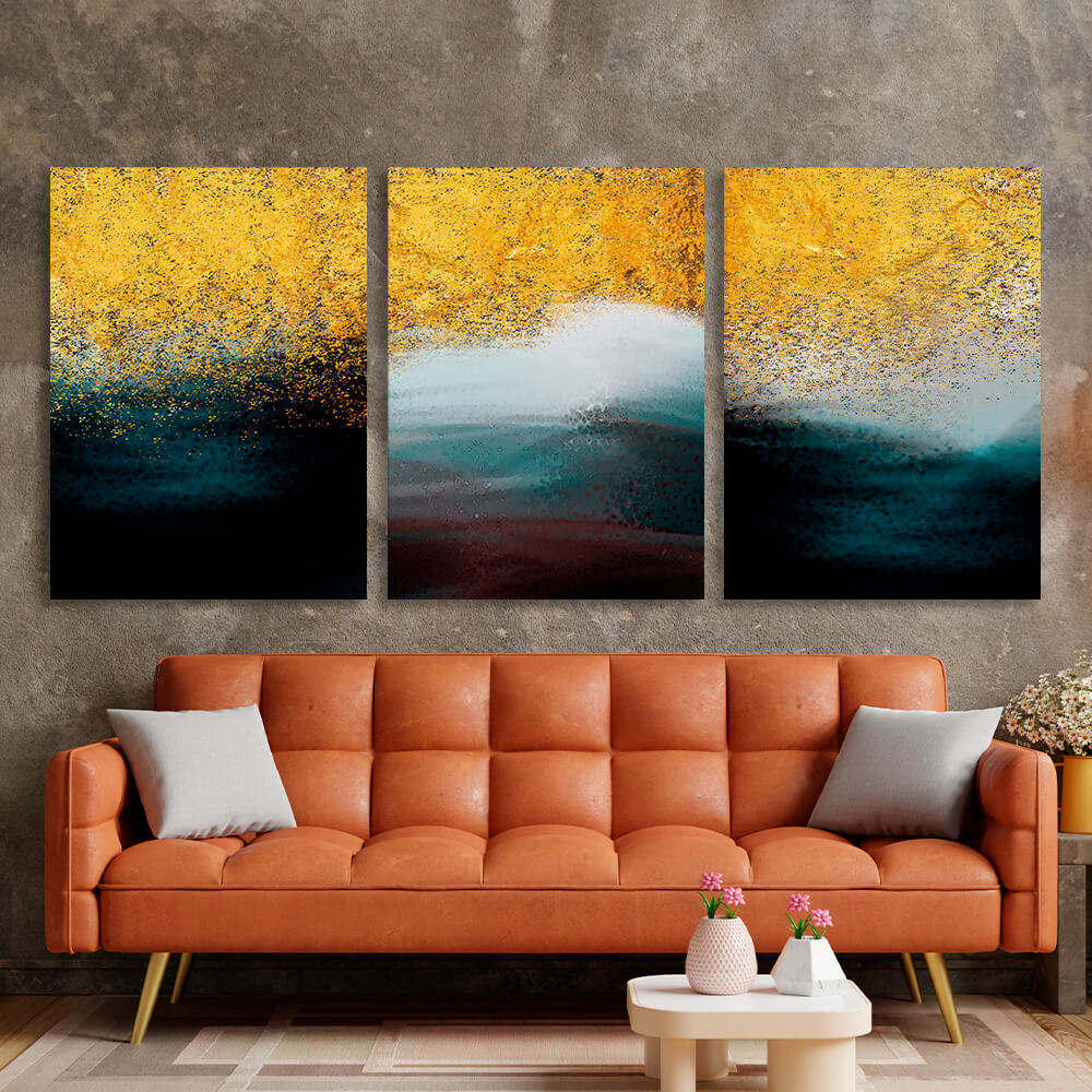 Modular of three pieces in gold white and dark colors Multi Panel Canvas Wall Art Print