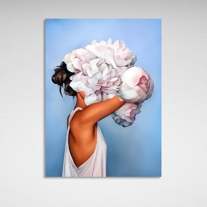 The girl with white flowers on her head is blue Canvas Wall Art Print