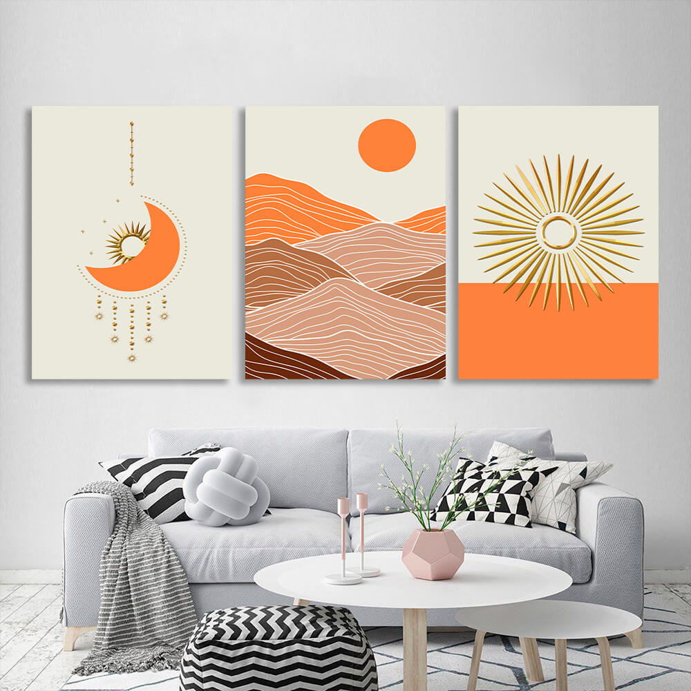 Modular geometric abstraction with bright orange color Multi Panel Canvas Wall Art Print