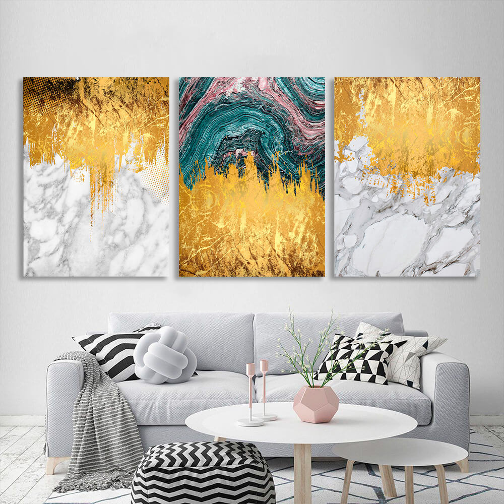 Modular abstract in white, gray and gold Multi Panel Canvas Wall Art Print