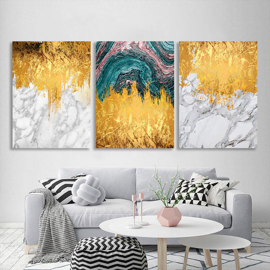 Modular abstract in white, gray and gold Multi Panel Canvas Wall Art Print