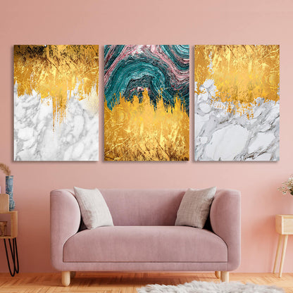 Modular abstract in white, gray and gold Multi Panel Canvas Wall Art Print