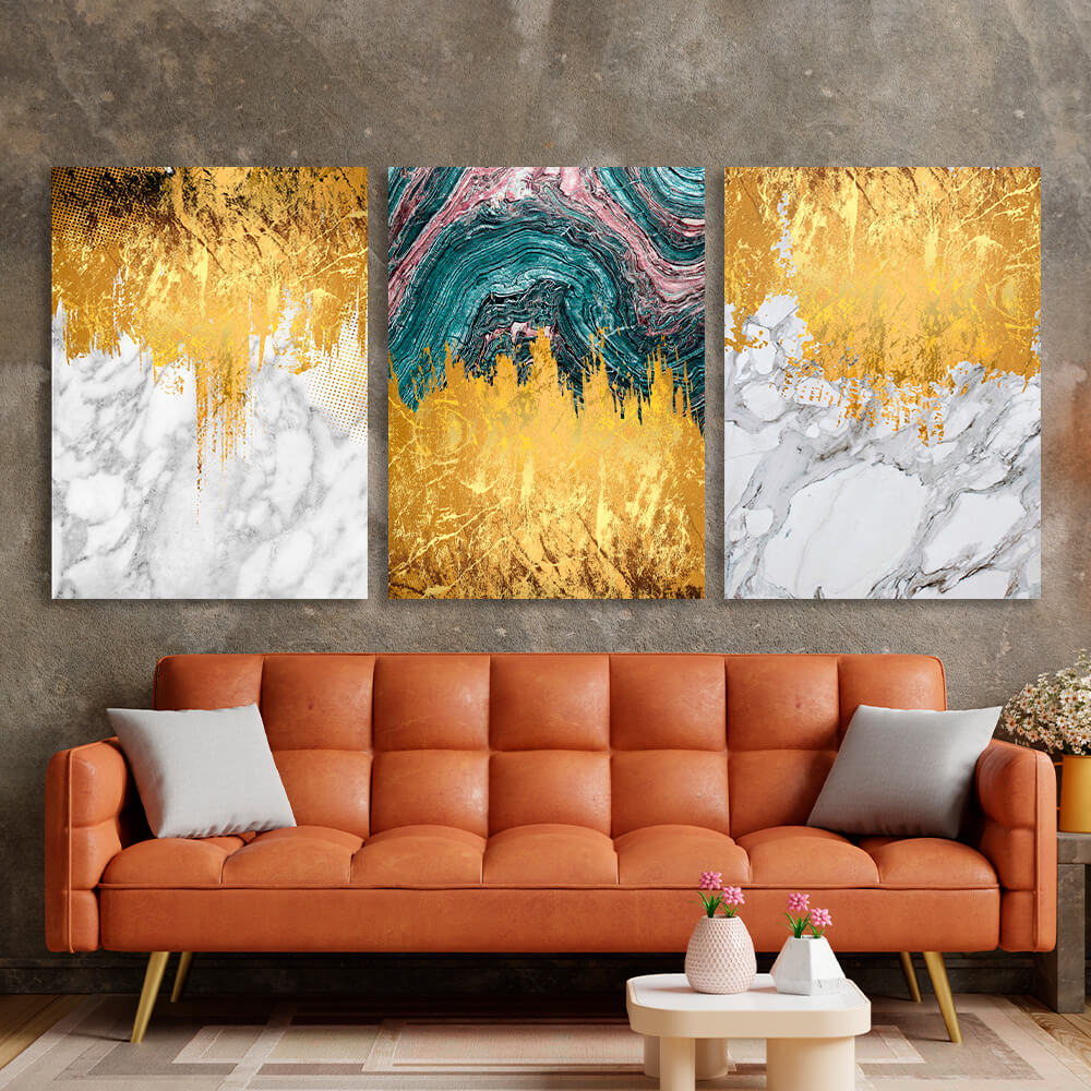 Modular abstract in white, gray and gold Multi Panel Canvas Wall Art Print