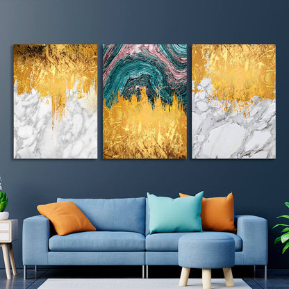 Modular abstract in white, gray and gold Multi Panel Canvas Wall Art Print