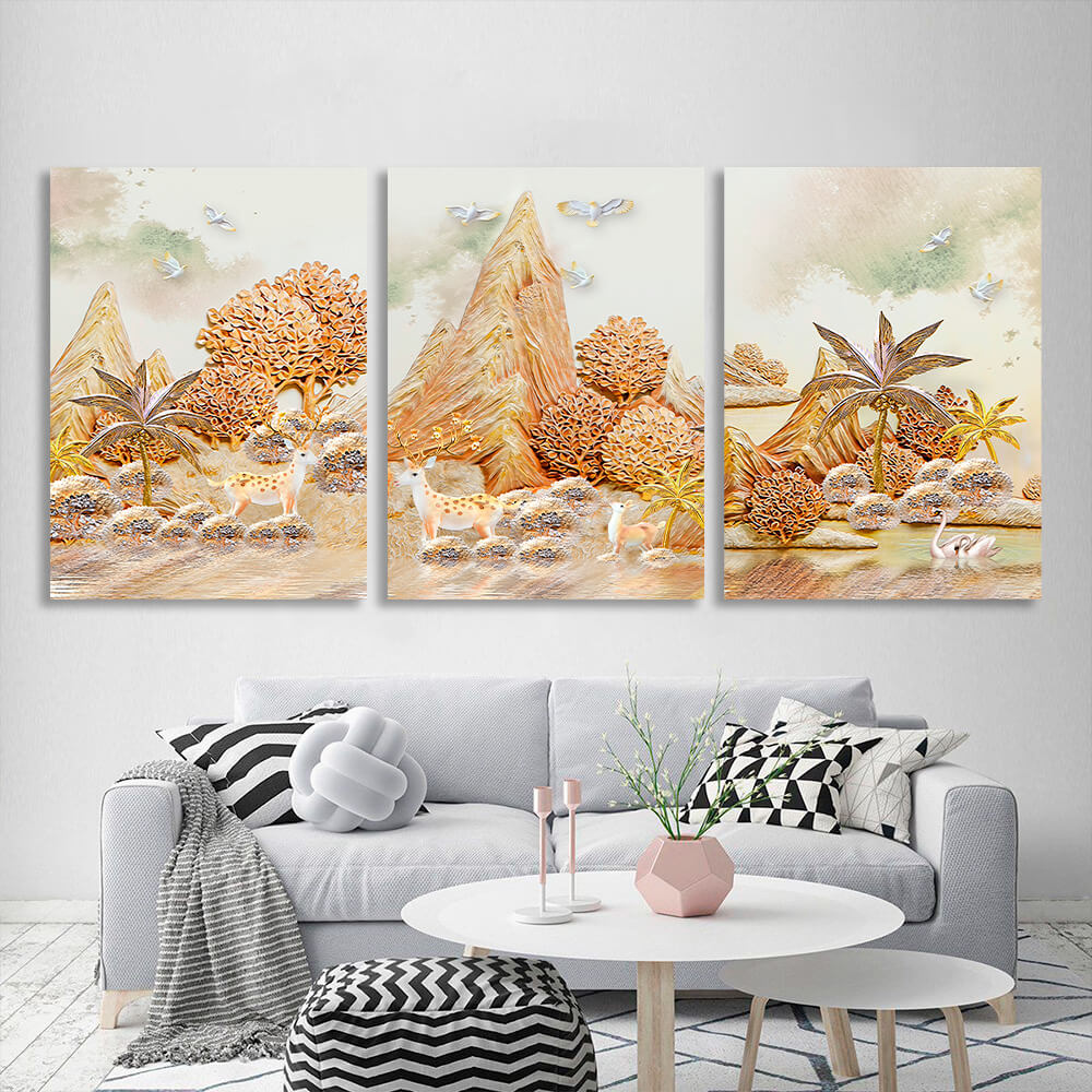 Modular variety of animals, trees and mountains Multi Panel Canvas Wall Art Print